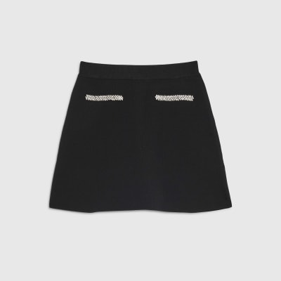 Black Knitted Embellished Mini Skirt