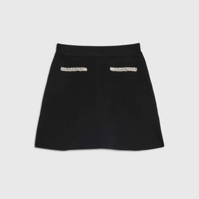 Black Knitted Embellished Mini Skirt