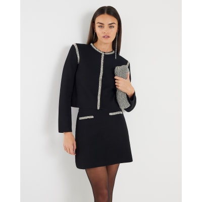 Black Knitted Embellished Mini Skirt