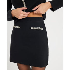Black Knitted Embellished Mini Skirt