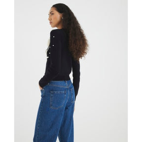 Black Knitted Flower Cardigan