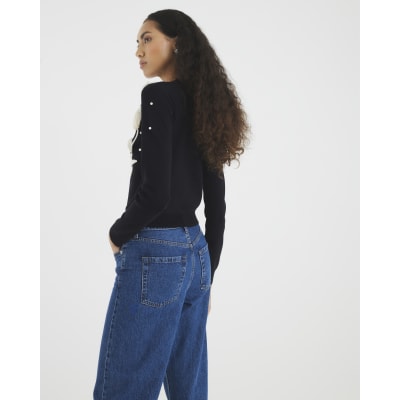 Black Knitted Flower Cardigan