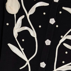 Black Knitted Flower Cardigan