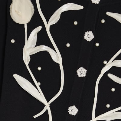 Black Knitted Flower Cardigan