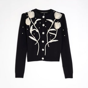 Black Knitted Flower Cardigan