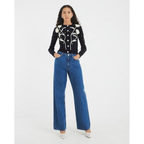 Black Knitted Flower Cardigan