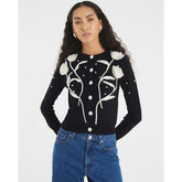 Black Knitted Flower Cardigan