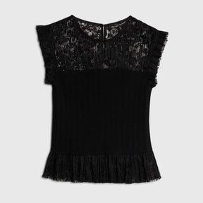 Black Knitted Lace Hybrid Sleeveless Top