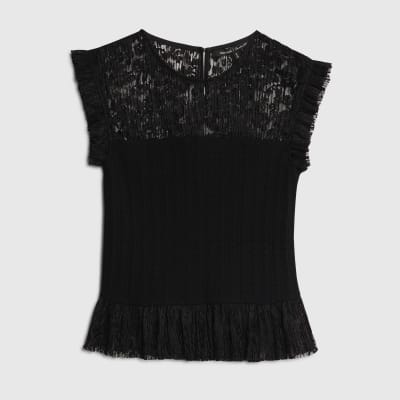 Black Knitted Lace Hybrid Sleeveless Top