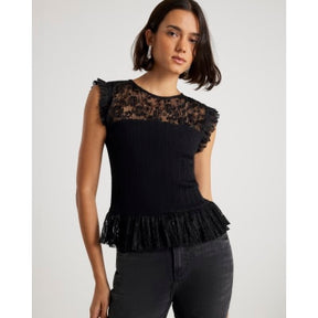 Black Knitted Lace Hybrid Sleeveless Top