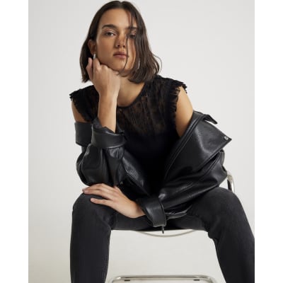 Black Knitted Lace Hybrid Sleeveless Top