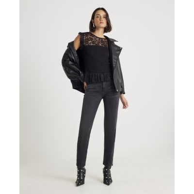 Black Knitted Lace Hybrid Sleeveless Top