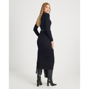 Black Knitted Long Sleeve Midi Dress