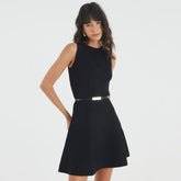 Black Knitted Sleeveless Belted Mini Dress