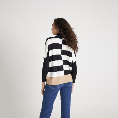 Black Knitted Striped Ribbed Jumper