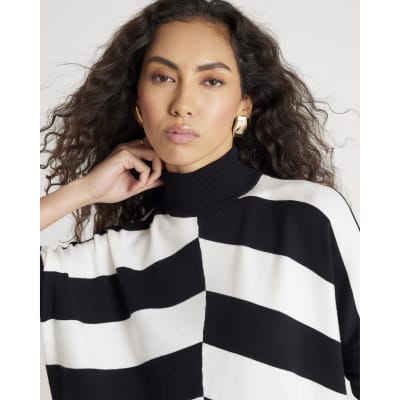 Black Knitted Striped Ribbed Jumper