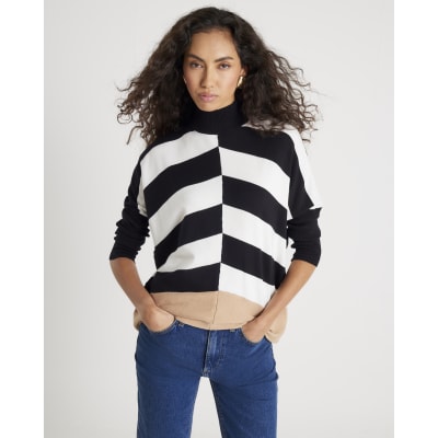 Black Knitted Striped Ribbed Jumper