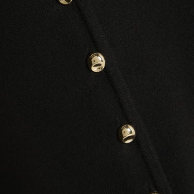 Black Knitted Structured Sleeve Cardigan