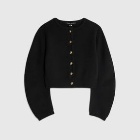 Black Knitted Structured Sleeve Cardigan