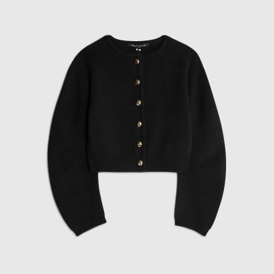 Black Knitted Structured Sleeve Cardigan