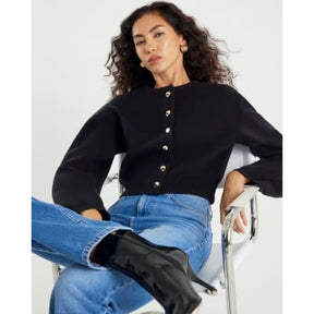 Black Knitted Structured Sleeve Cardigan