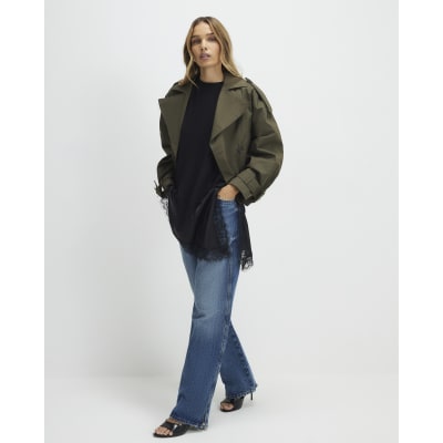 Black Lace Hem Aysmmetric T-Shirt