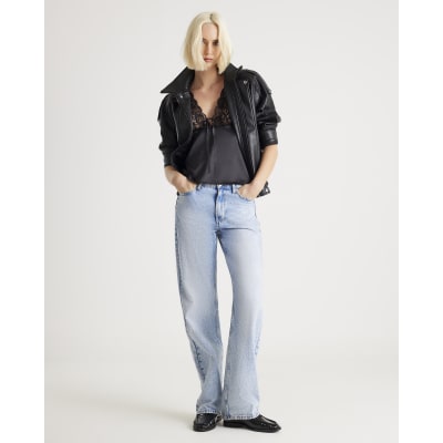 Black Lace Tie Trim Cami Top