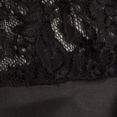 Black Lace Tie Trim Cami Top