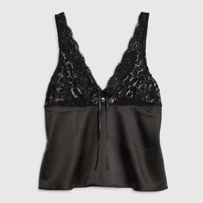 Black Lace Tie Trim Cami Top