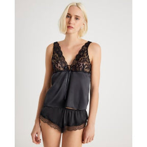 Black Lace Tie Trim Cami Top