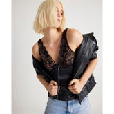 Black Lace Tie Trim Cami Top