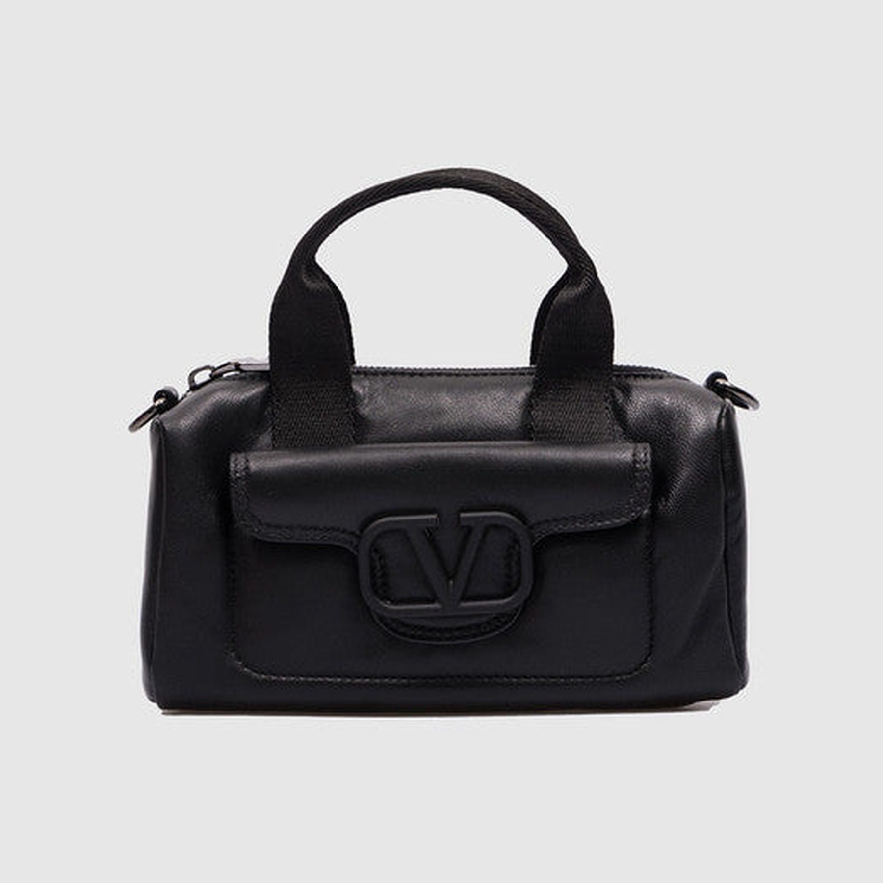 Black leather bag with logo