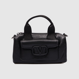 Black leather bag with logo