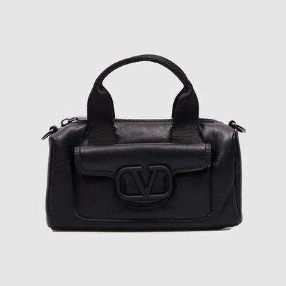 Black leather bag with logo