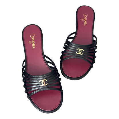 Chanel sandals crafted from black leather