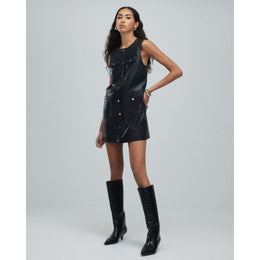 Black Leather Pinafore Mini Dress