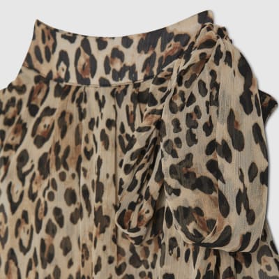 Black Leopard Pussybow Blouse
