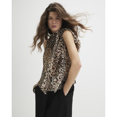 Black Leopard Pussybow Blouse