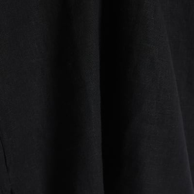 Black Linen Blend Short Sleeve Top