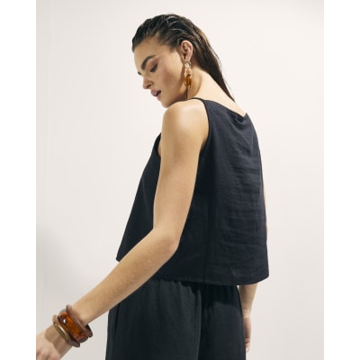 Black Linen Blend Tank Top