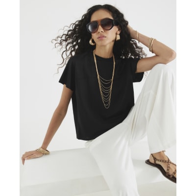 Black Linen Look Short Sleeve T-Shirt