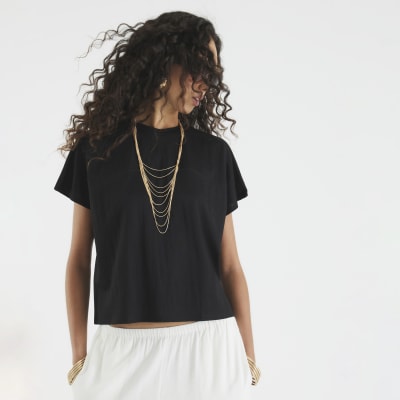 Black Linen Look Short Sleeve T-Shirt