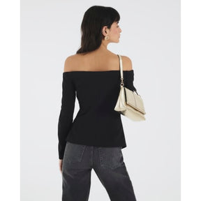 Black Long Sleeve Bardot Button Top