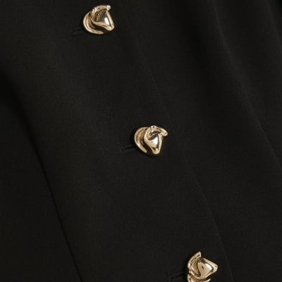 Black Long Sleeve Bardot Button Top