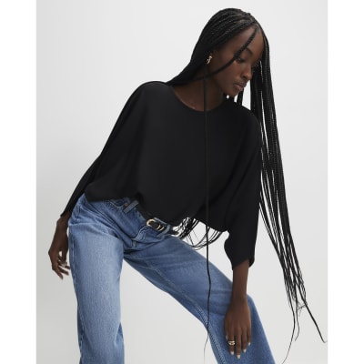 Black Long Sleeve Batwing Top