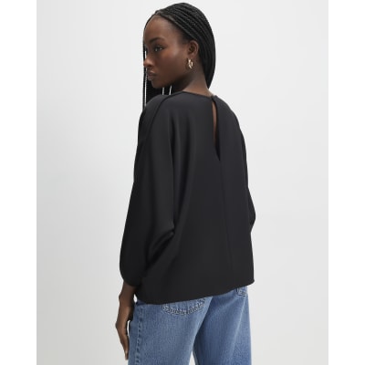 Black Long Sleeve Batwing Top