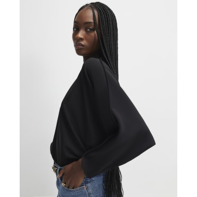 Black Long Sleeve Batwing Top
