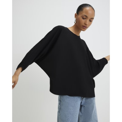 Black Long Sleeve Batwing Top