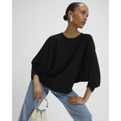 Black Long Sleeve Batwing Top