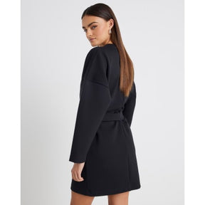 Black Long Sleeve Belted Sweatshirt Dress